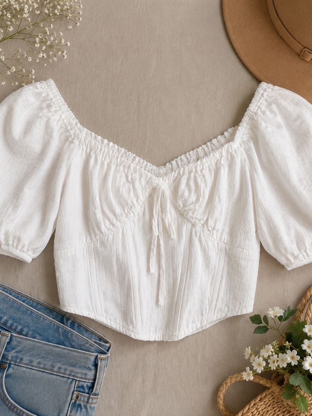 Altar'd State White Off-Shoulder Puff Sleeve Corset Crop Top Size XXS